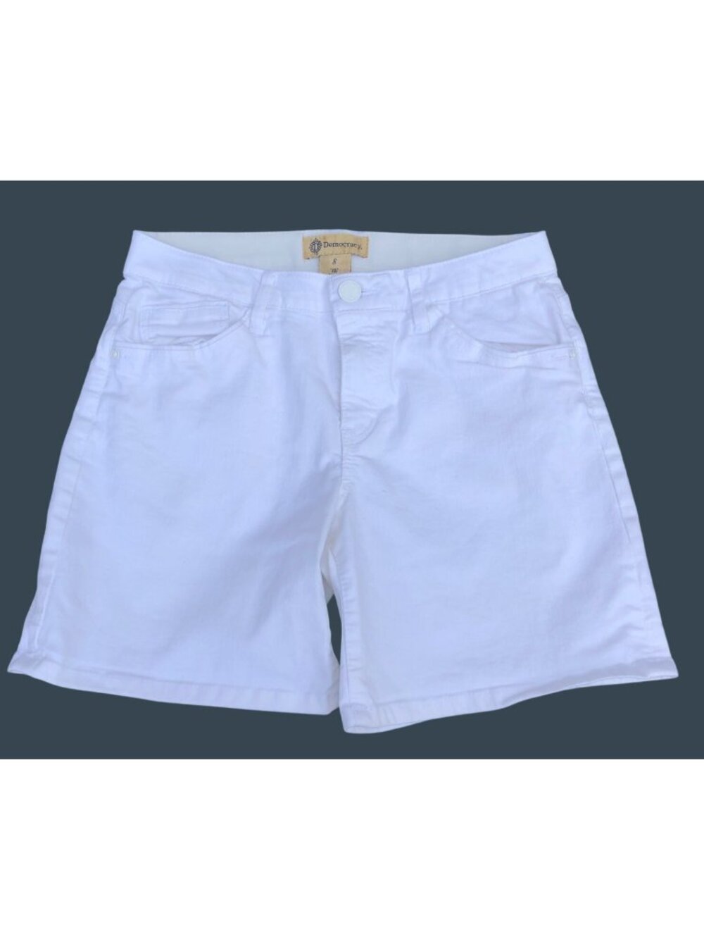 Democracy Shorts White Womens 8 Ab Technology Mid-Rise Stretch Denim Pocket Stre